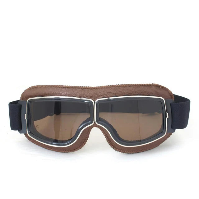 Retro Leather Motorcycle Goggles - Windproof and Foldable for Helmet