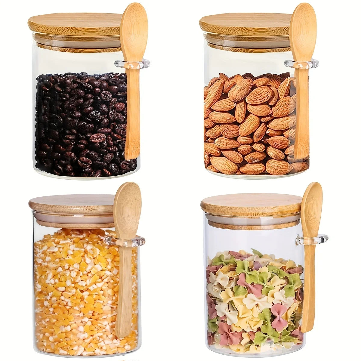 Glass Jar Set with Measuring Spoon, Airtight Pantry Containers, Ideal for Spices, Coffee and Sweets