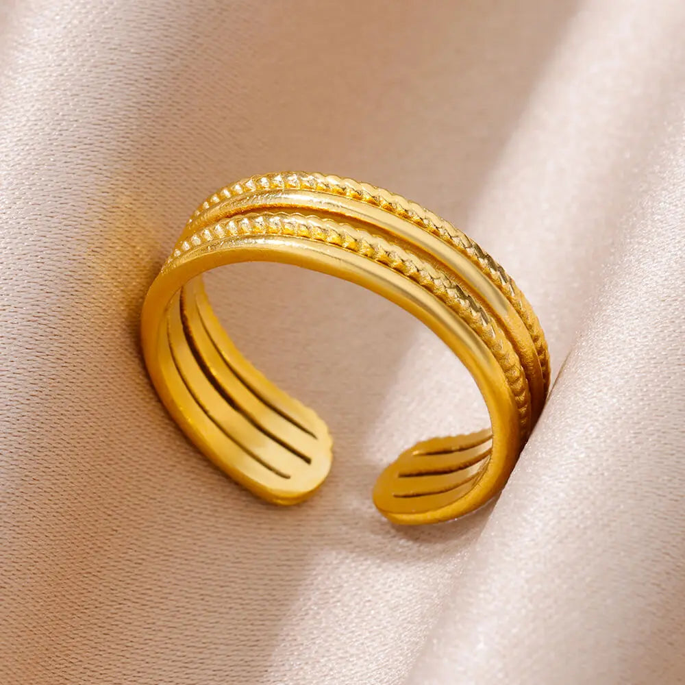 Stainless Steel Ring. Gold Finish. Classic Luxury Design