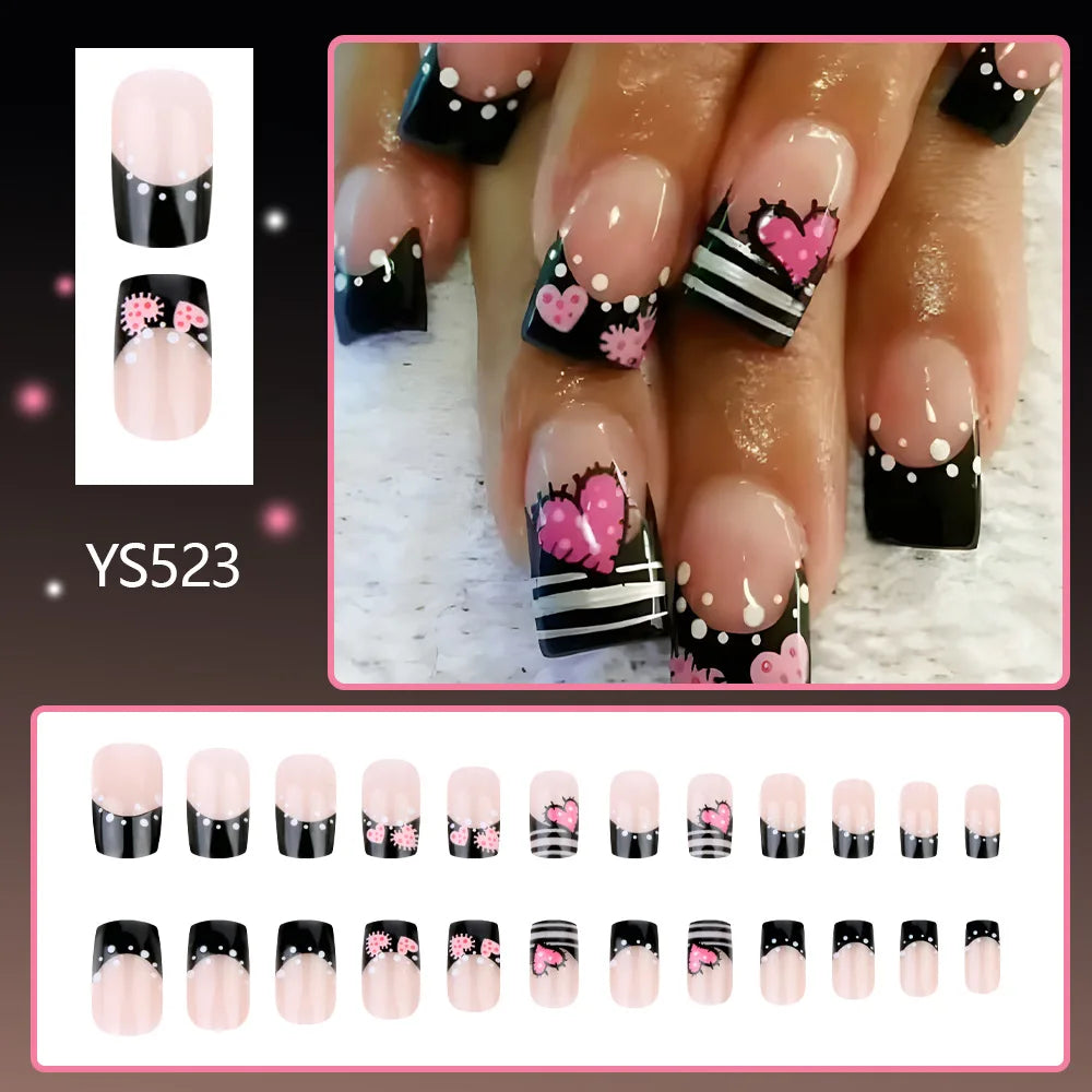 Y2K press on nails black French tips