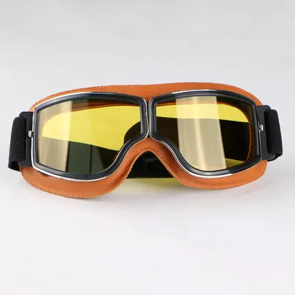 Retro Leather Motorcycle Goggles - Windproof and Foldable for Helmet