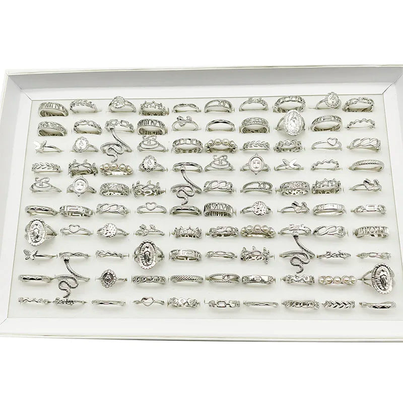30pcs Alloy Ring Set for Women, Flower, Skull & Animal Designs