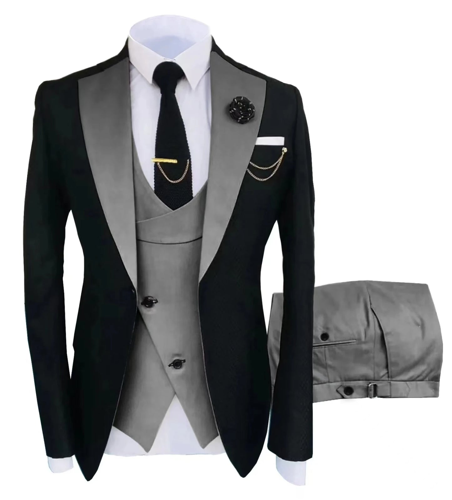 Mens 3 piece summer suit, slim-fit groom's suit for outdoor wear