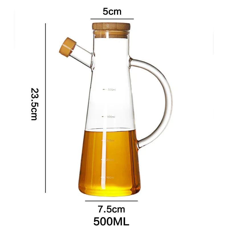 Glass Oil Bottle with Handle and Scale