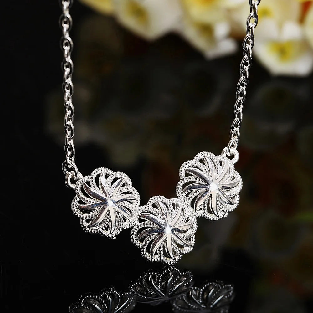 Women's Jewelry Set in 925 Sterling Silver, with Flowers, Necklace and Earrings, Elegant, for Wedding, Party and Gift