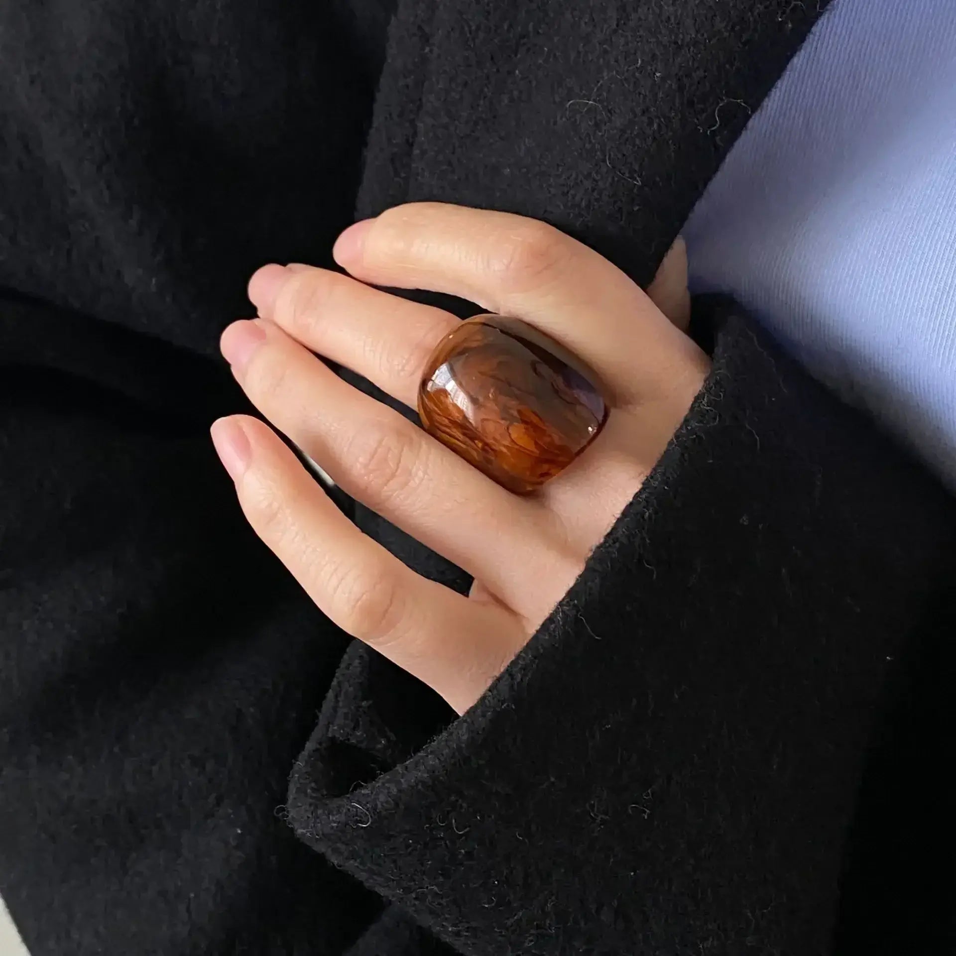 Geometric resin ring oversized design