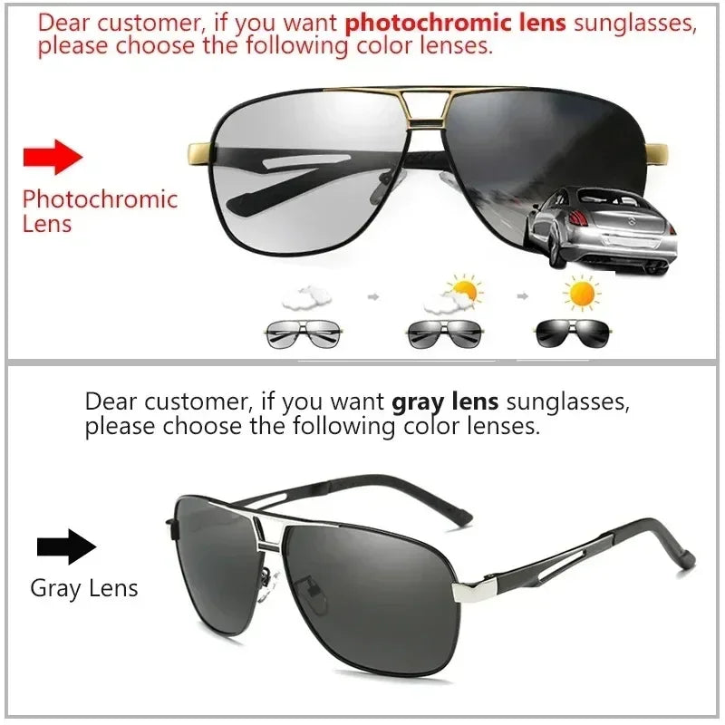 Polarized Aluminum-Magnesium Photochromic Sunglasses for Men