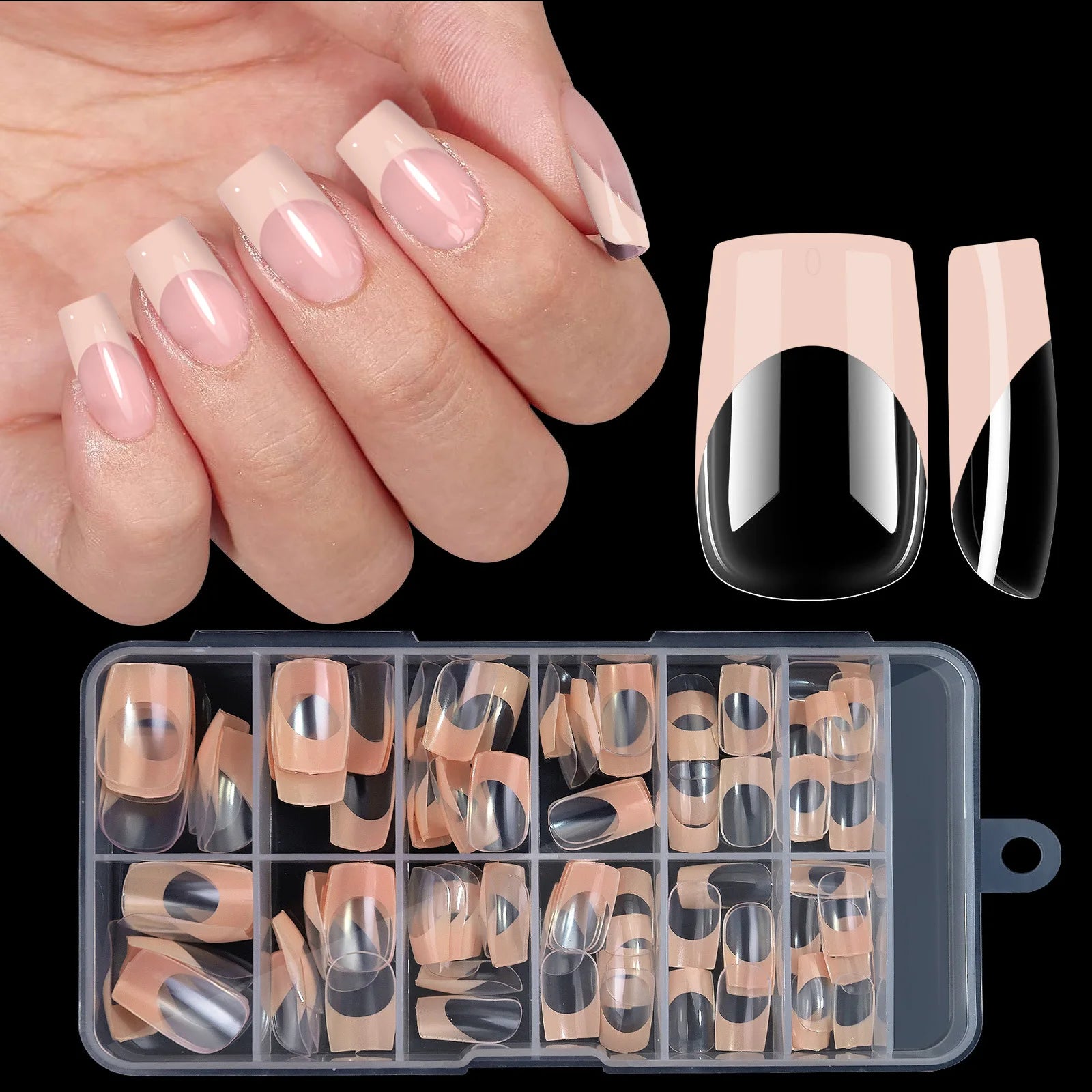 Press-on nail set medium square French style