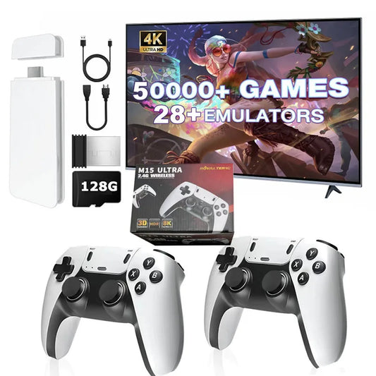 E-Mini Video Game Console (M15) | 4K Ultra HD, 128GB, 2.4G, Dual Controller, 50000+ Games, Portable, for TV and PC