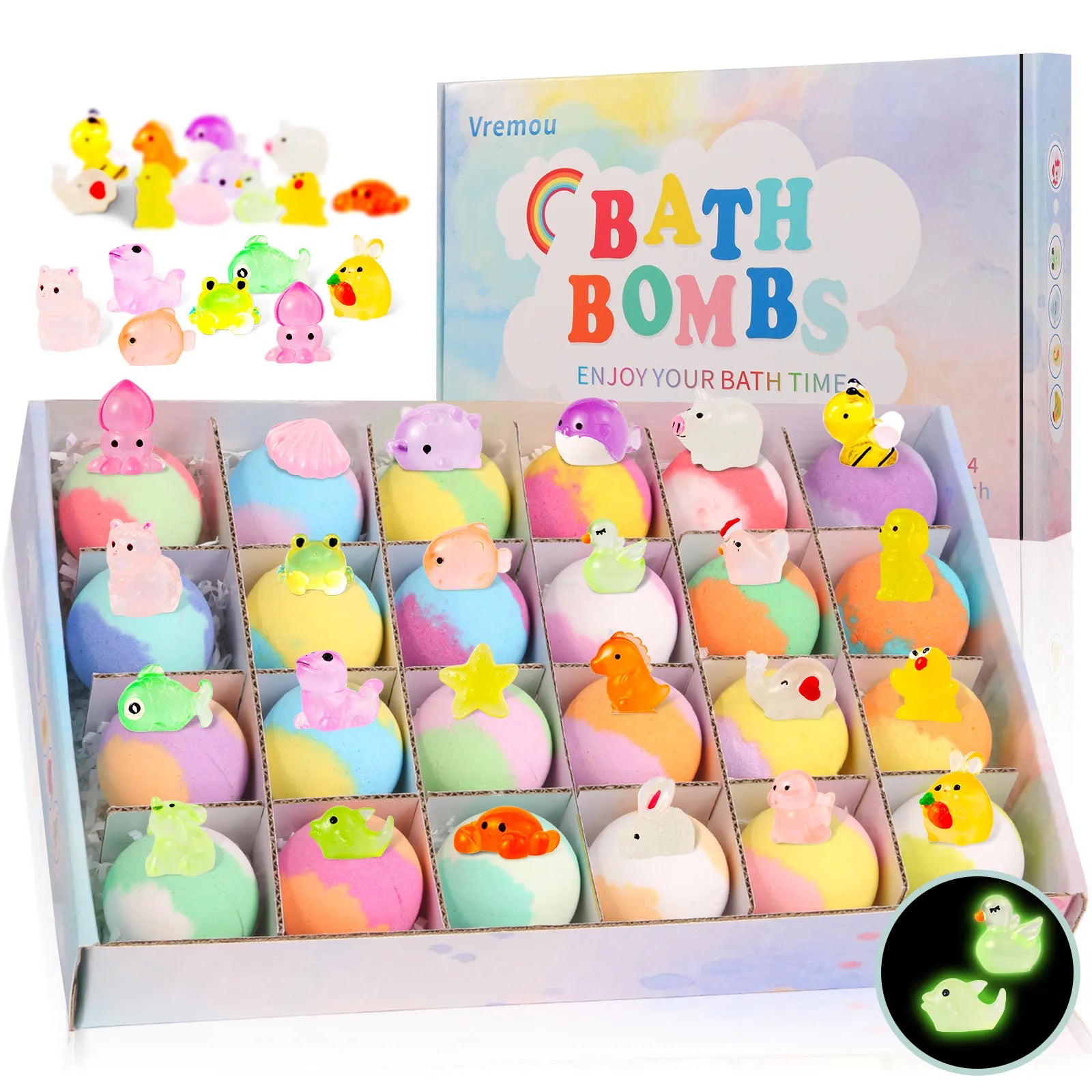 24 Bath Bombs for Kids with a Surprise Inside, Natural and Organic Effervescent Bath Bombs, Includes Bath Toys for Girls and Boys