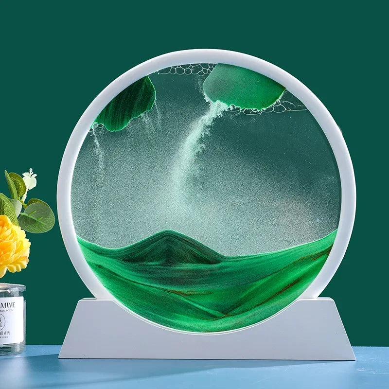 3D Moving Sand Picture, Nordic Style Round Kinetic Art, Decorative Hourglass for Desk, Original Home Decor Gift