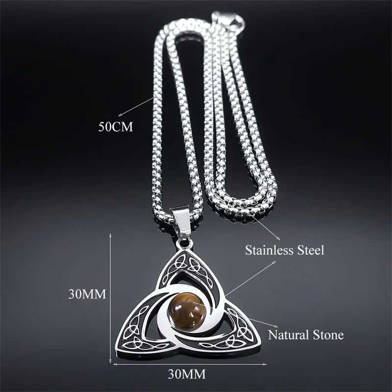 Celtic Trinity Knot Necklace | Tiger Eye Steel