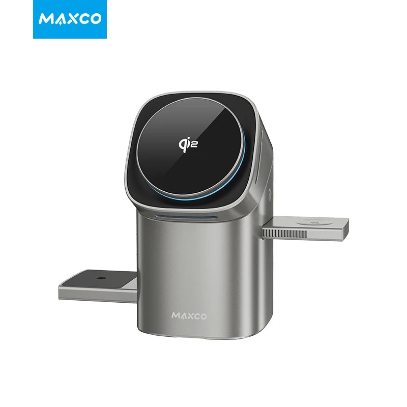 MAXCO Qi2 3-in-1 Wireless Charger, 15W Fast Magnetic Charging Station for iPhone 15/16, Apple Watch and AirPods