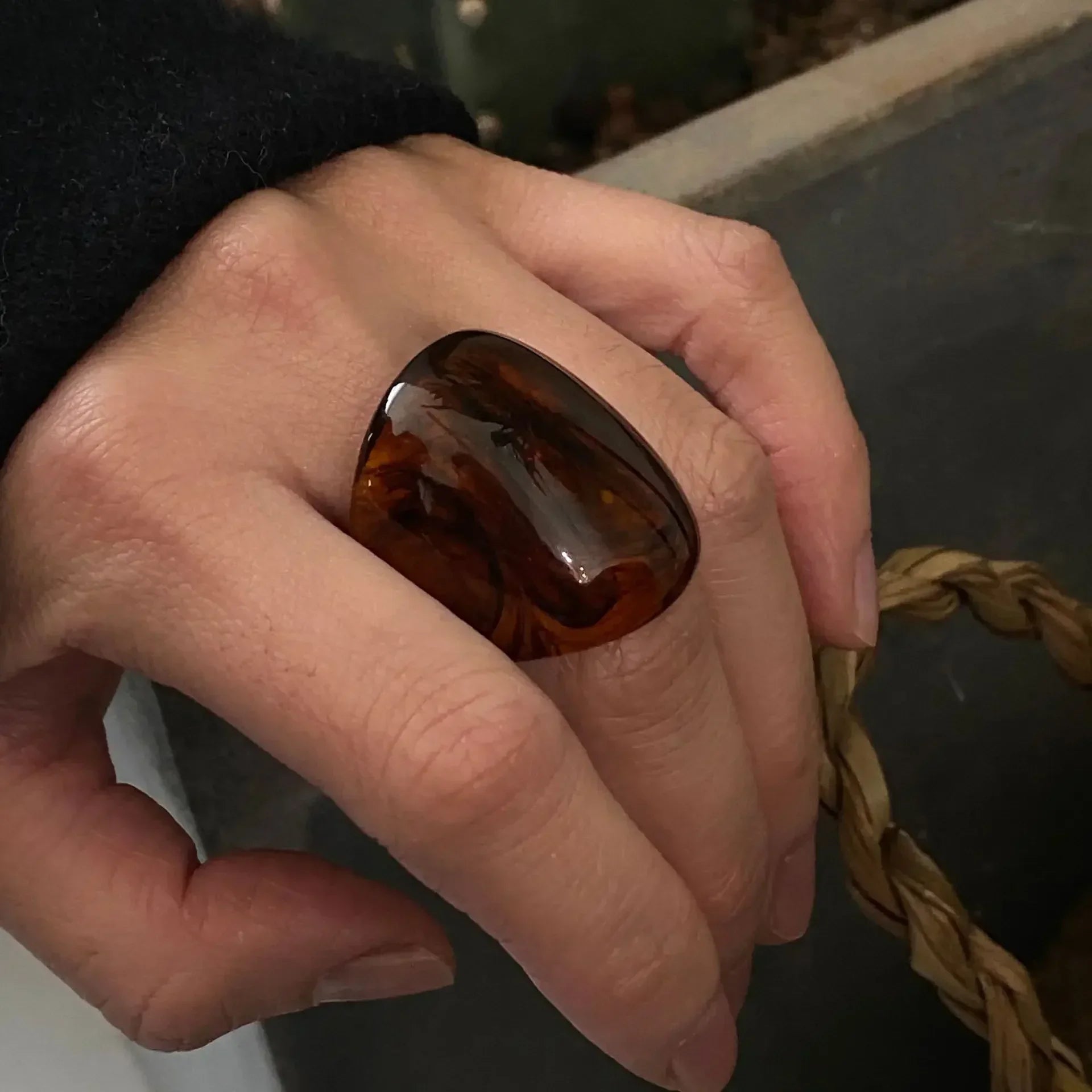 Geometric resin ring oversized design