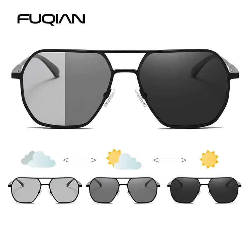 Unisex Metal Photochromic Sunglasses - Polarized with UV400 Protection