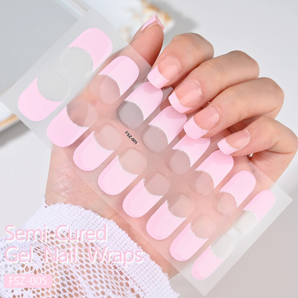 Semi-Cured Gel Nail Wraps with French Tips, Long Lasting for Nail Art & Extensions