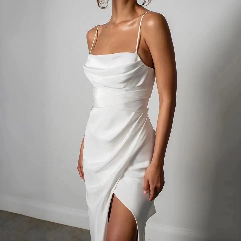 Custom Bohemian wedding dress with straps and open back