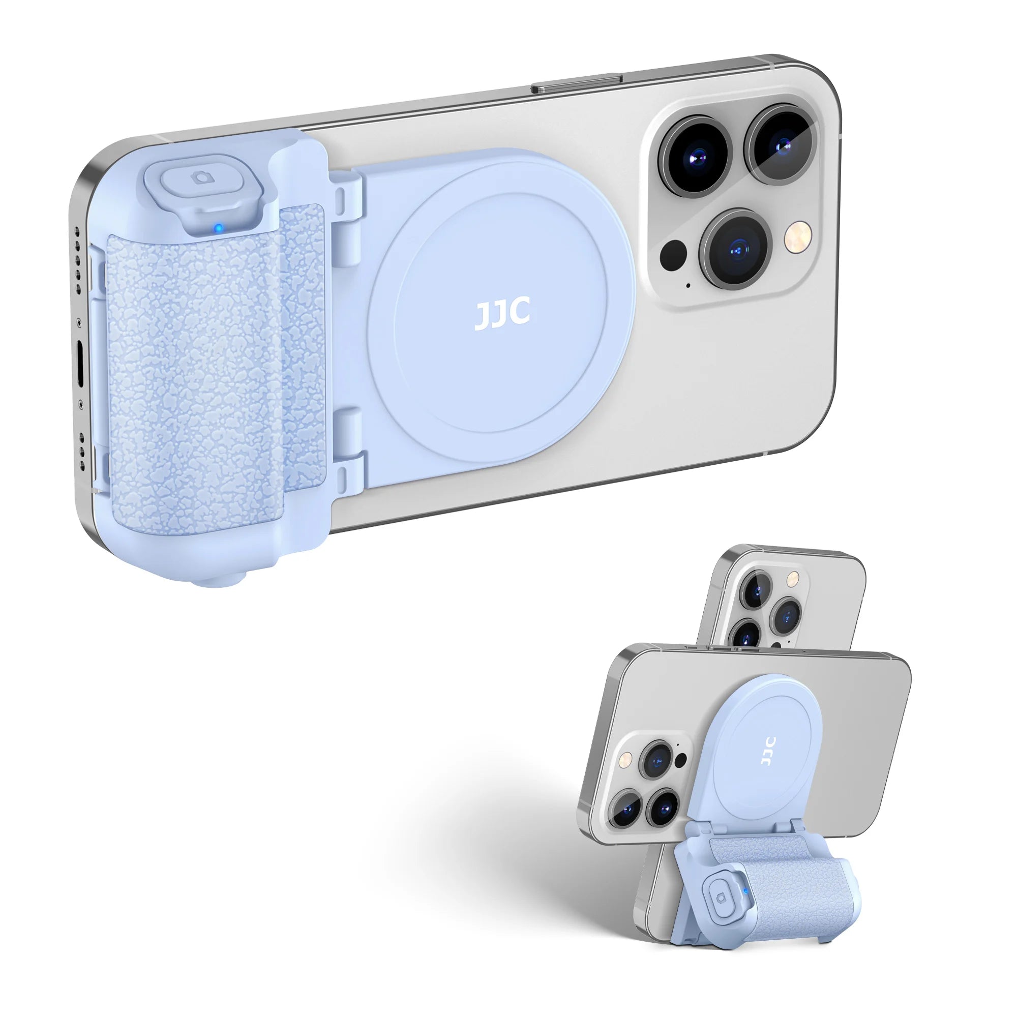 Magnetic phone camera grip with remote