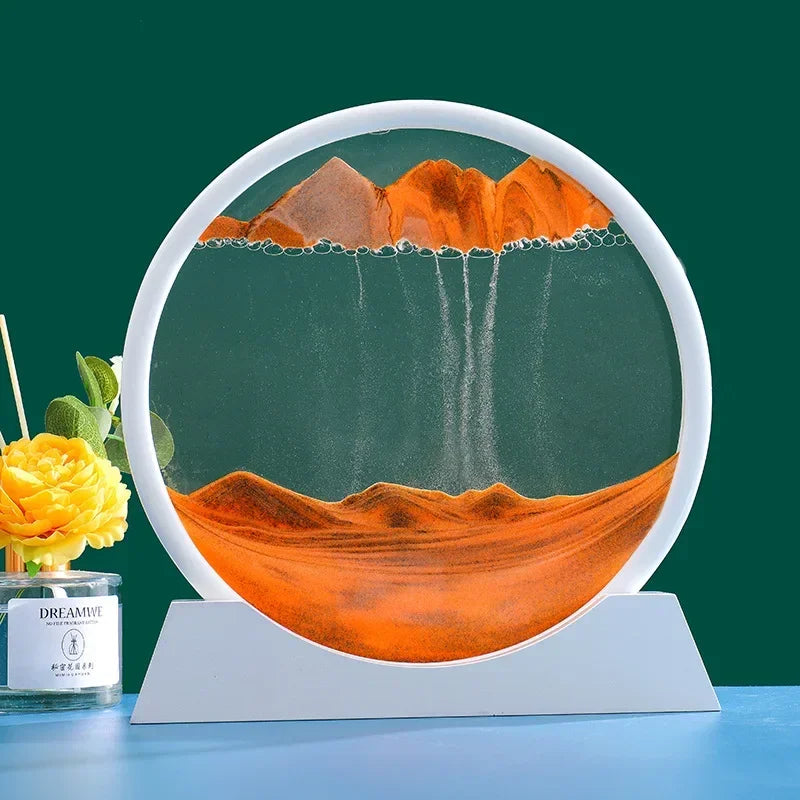 3D Moving Sand Picture, Nordic Style Round Kinetic Art, Decorative Hourglass for Desk, Original Home Decor Gift