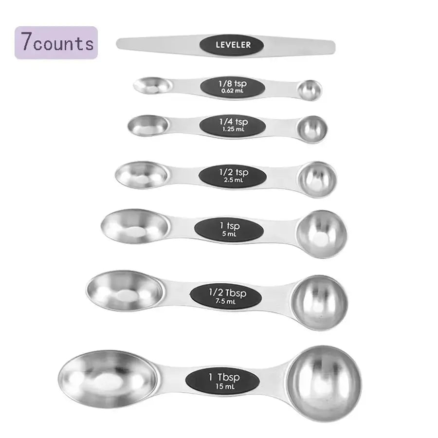 Double-Sided Magnetic Measuring Spoons, Stainless Steel and Stackable