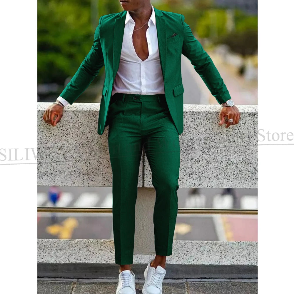 Mens 2 Piece slim fit Suit: Formal Wedding & Graduation Tuxedo