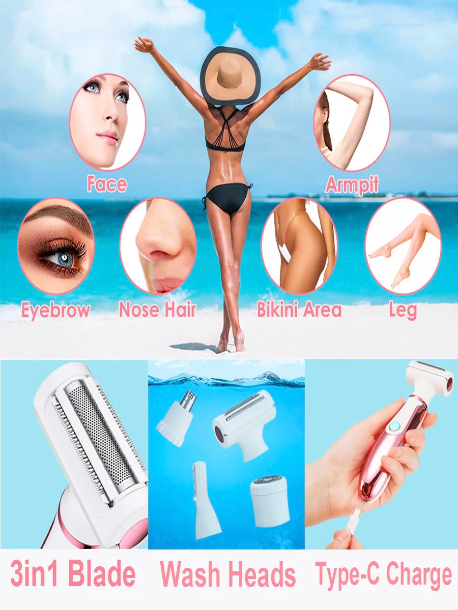 4-in-1 Electric Hair Remover for Women, Rechargeable and Portable
