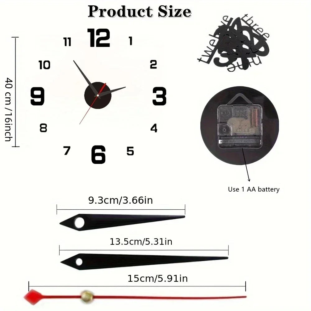 Large 3D acrylic wall clock with mirror effect