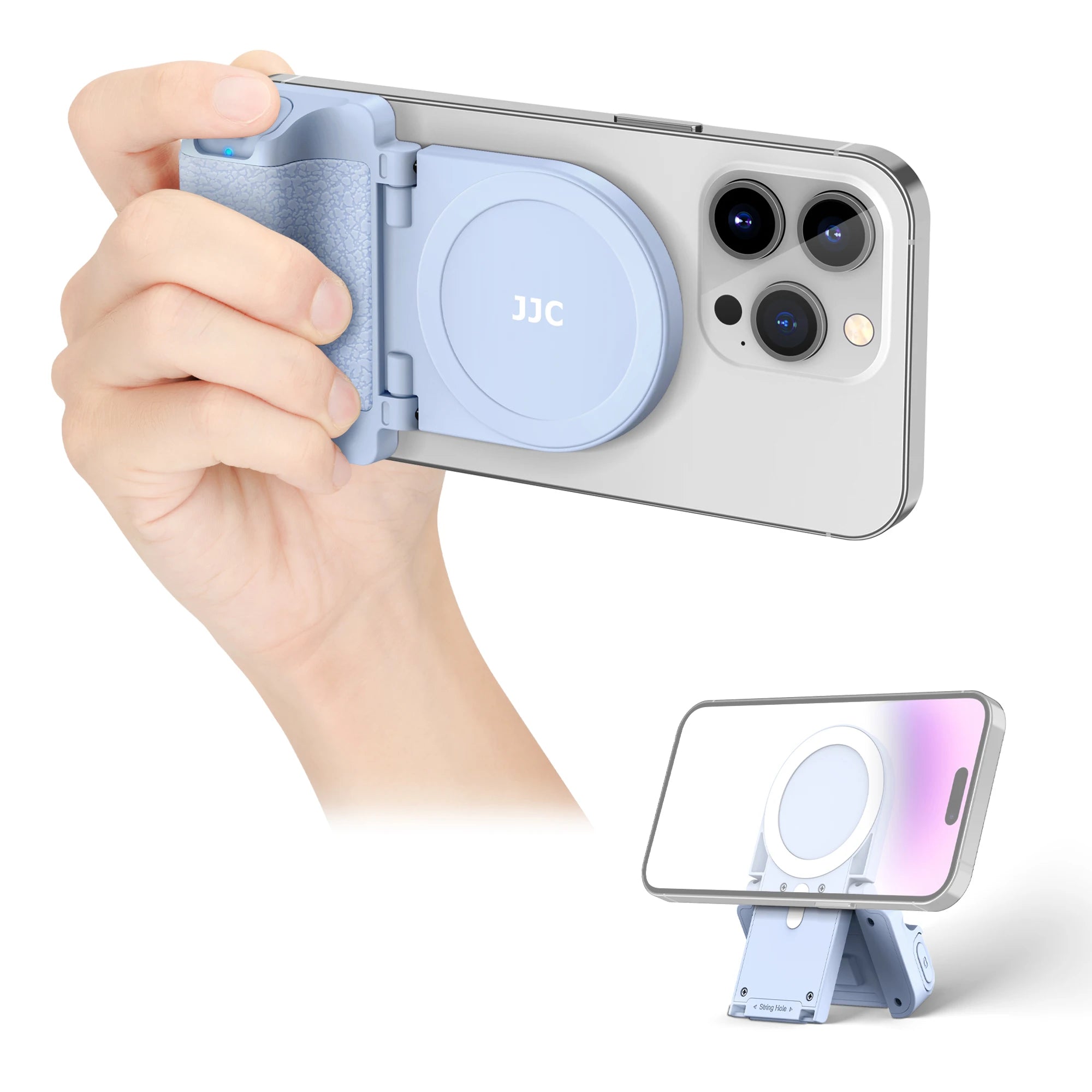 Magnetic phone camera grip with remote