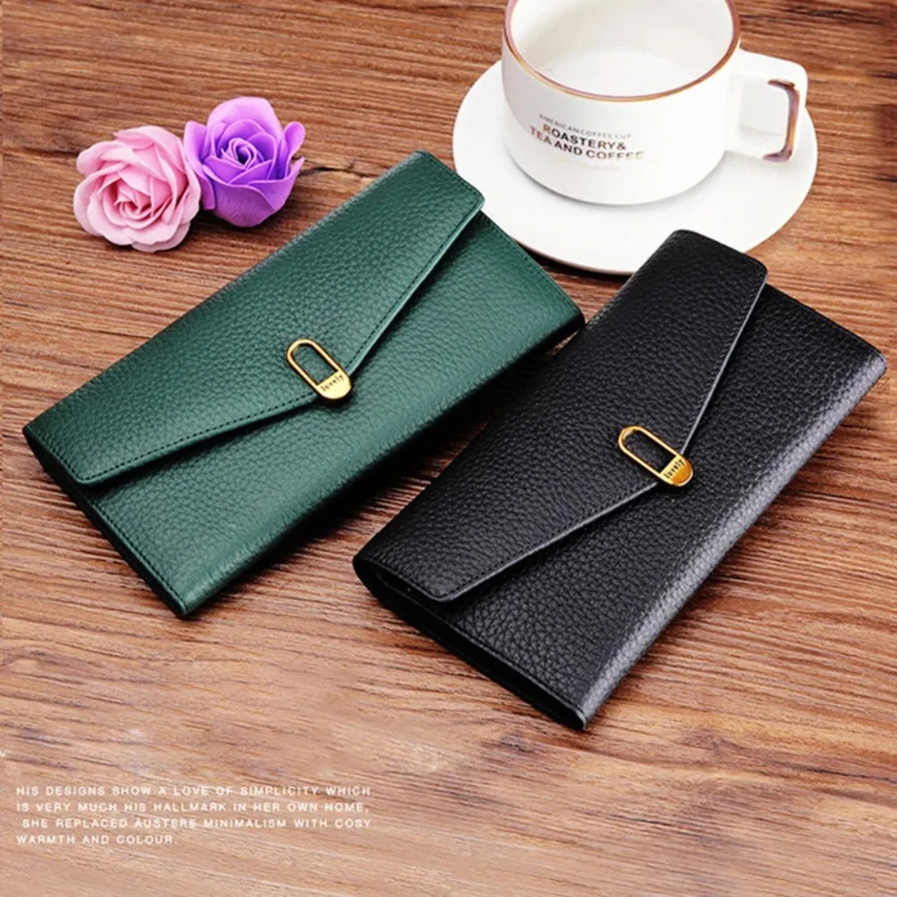 Women's Genuine Leather Long Wallet - Luxury Design with Card Holder