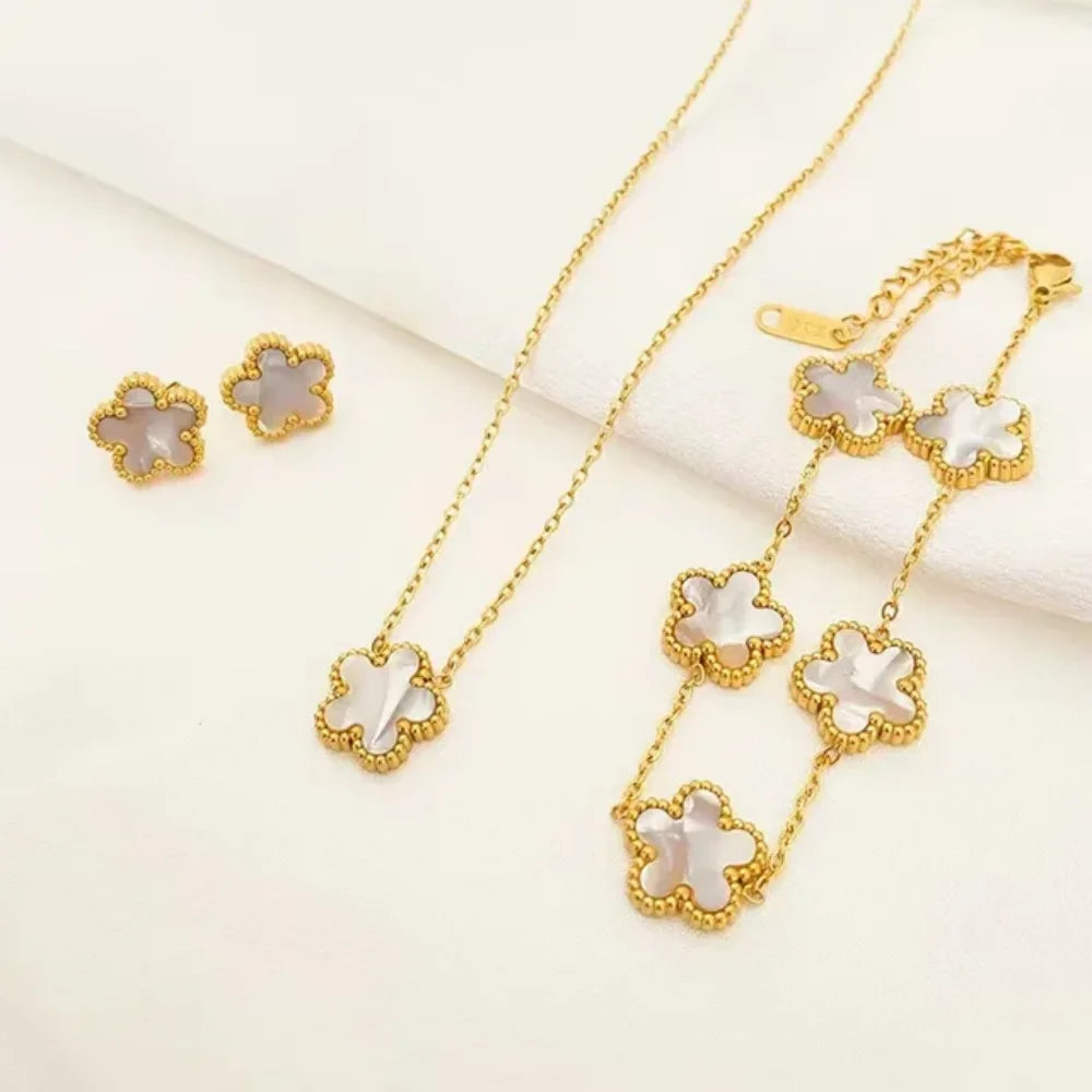 Women's Jewelry Set | Luxury Necklace, Bracelet and Earrings with Plum Blossom Design, Ideal Gift