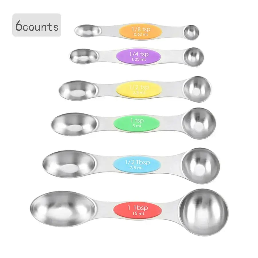Double-Sided Magnetic Measuring Spoons, Stainless Steel and Stackable