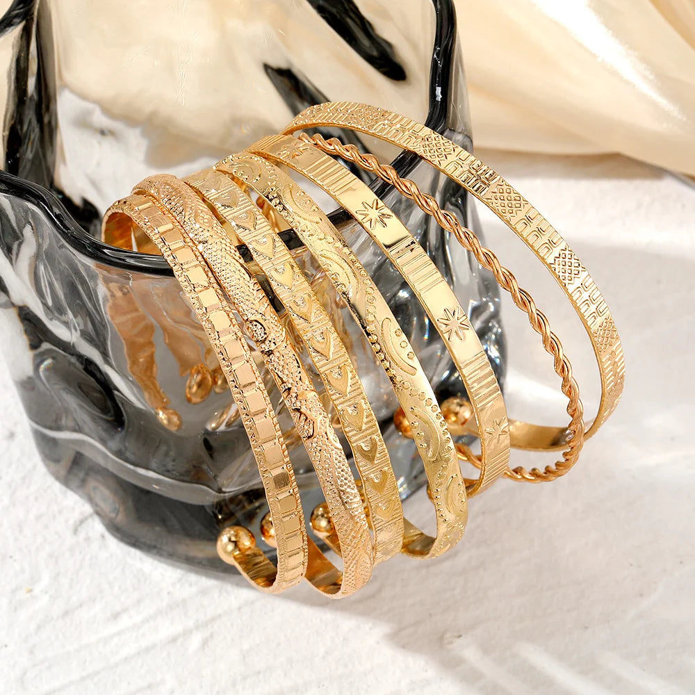 Set of 7 Open Metal Bracelets for Women