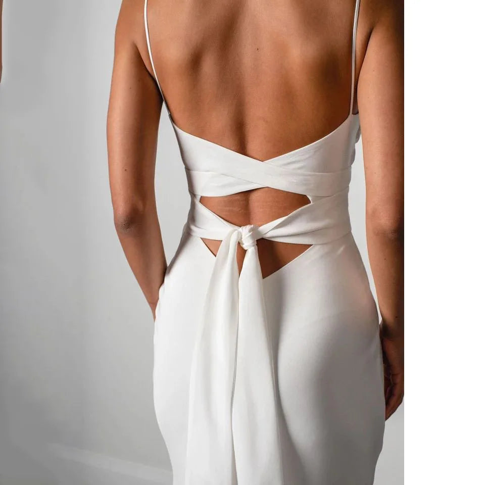 Custom bohemian wedding dress with open back