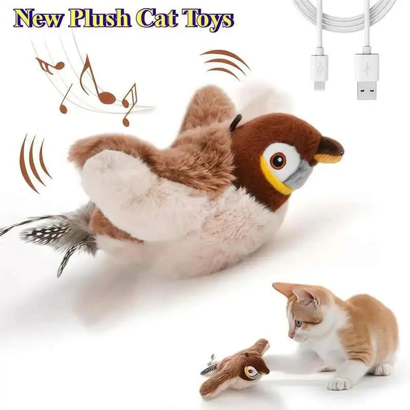 Interactive cat toy | Rechargeable plush toy with sound and flapping, with catnip