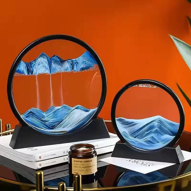 3D Moving Sand Picture, Nordic Style Round Kinetic Art, Decorative Hourglass for Desk, Original Home Decor Gift