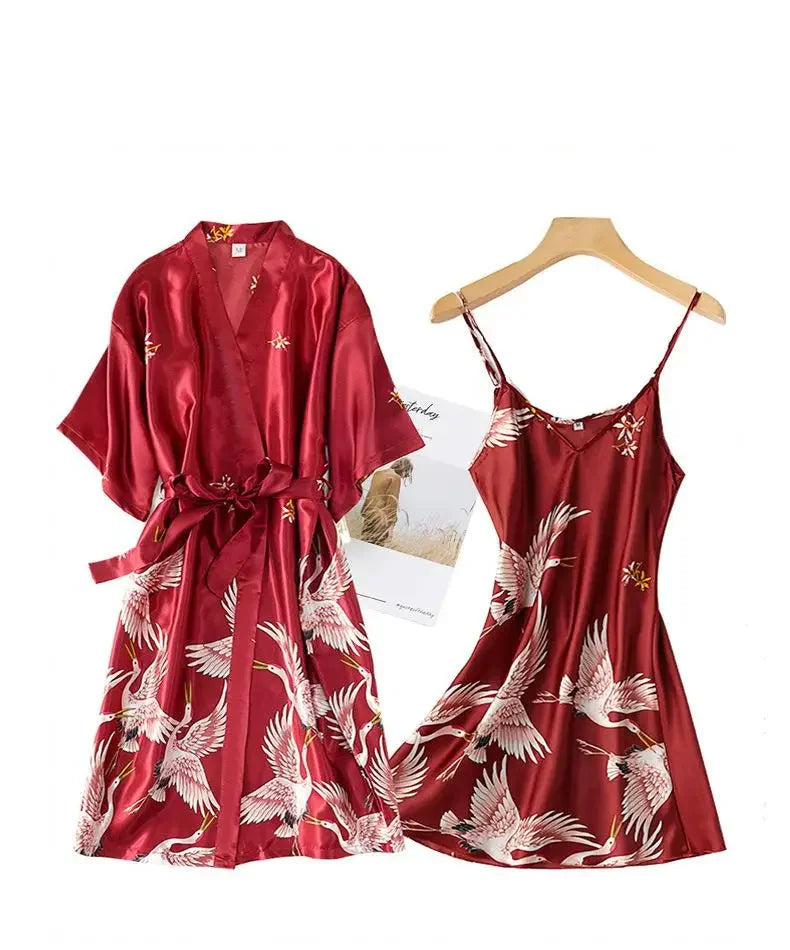 Women's Satin Kimono Robe Set