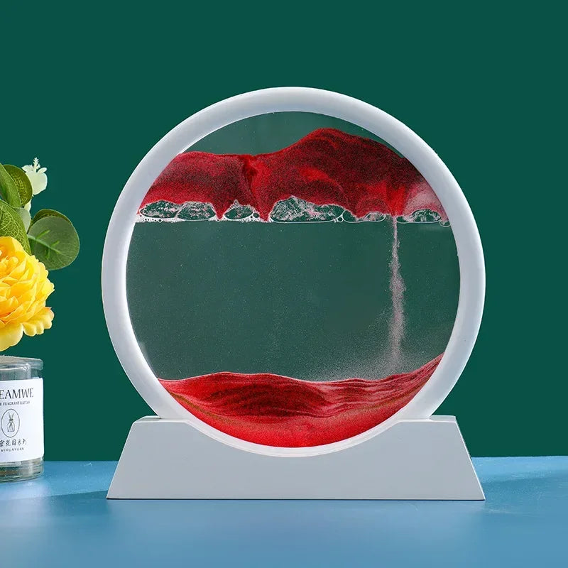 3D Moving Sand Picture, Nordic Style Round Kinetic Art, Decorative Hourglass for Desk, Original Home Decor Gift
