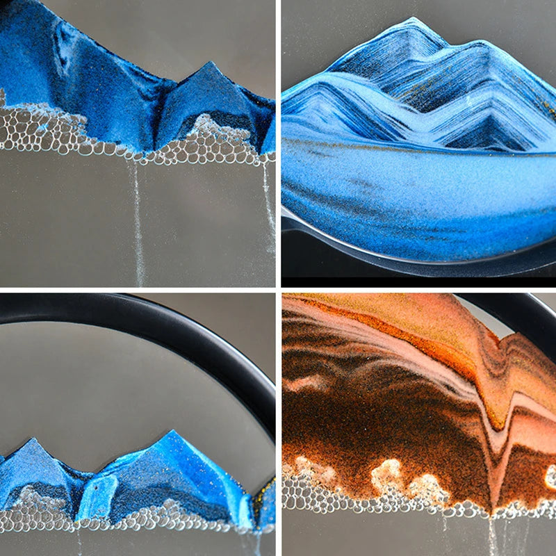 3D Moving Sand Picture, Nordic Style Round Kinetic Art, Decorative Hourglass for Desk, Original Home Decor Gift