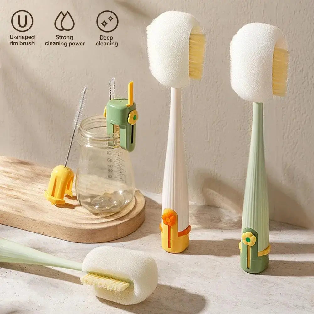 5-in-1 Cleaning Kit for Cups and Thermoses, Multipurpose Brush with Built-in Sponge, Household Tool for Cleaning Glasses and Bottles