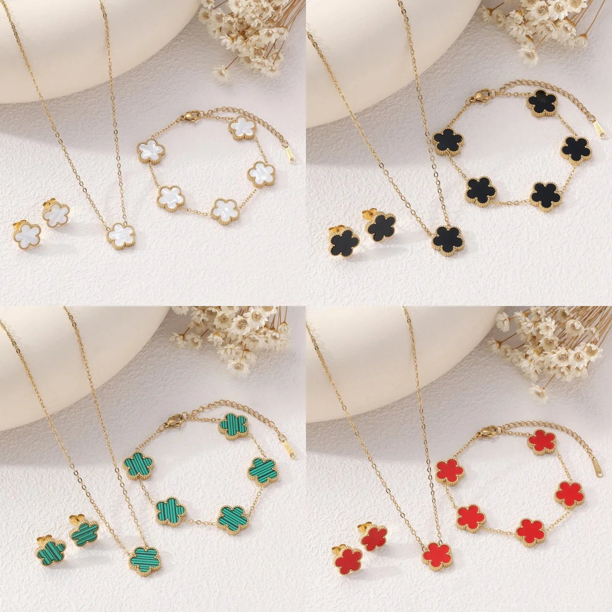 Women's Jewelry Set | Luxury Necklace, Bracelet and Earrings with Plum Blossom Design, Ideal Gift