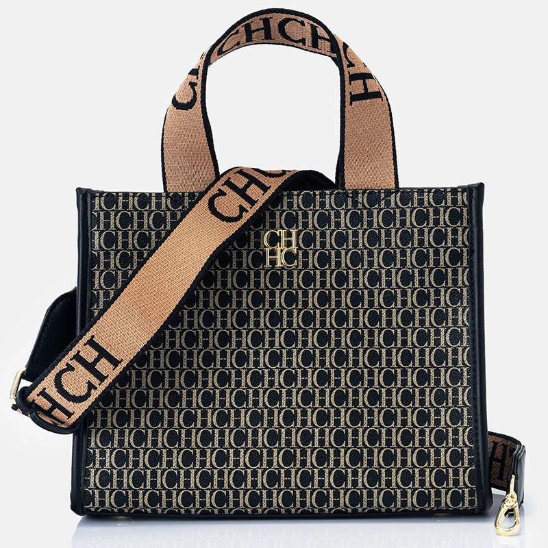 Women's Monogram Print Handbag, Lightweight Casual Bag with Metal Detail, Sophisticated and Elegant Design for Everyday Use