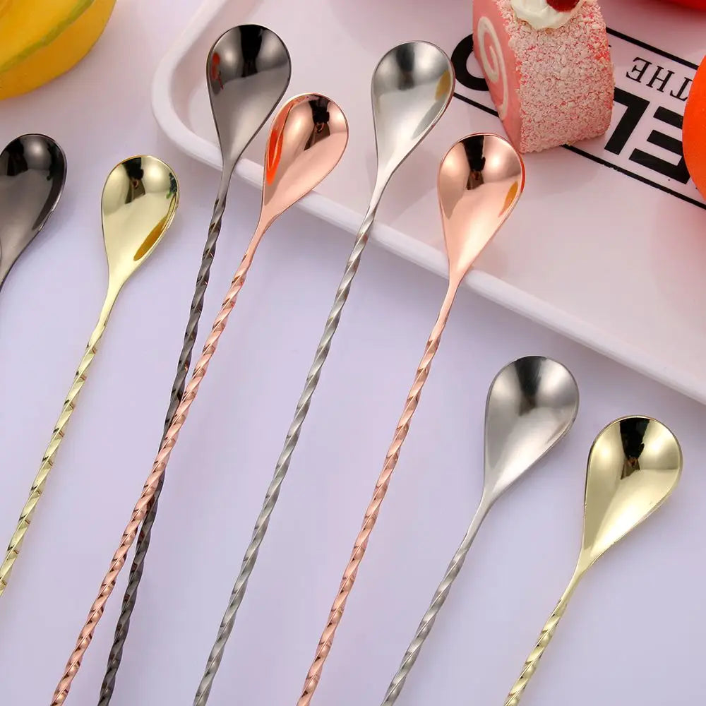 Cocktail Mixing Spoon (Long Handle, Spiral, Teardrop) | Stainless Steel Bartender Tool | Bar Stirring Spoon for Kitchen & Home Bar