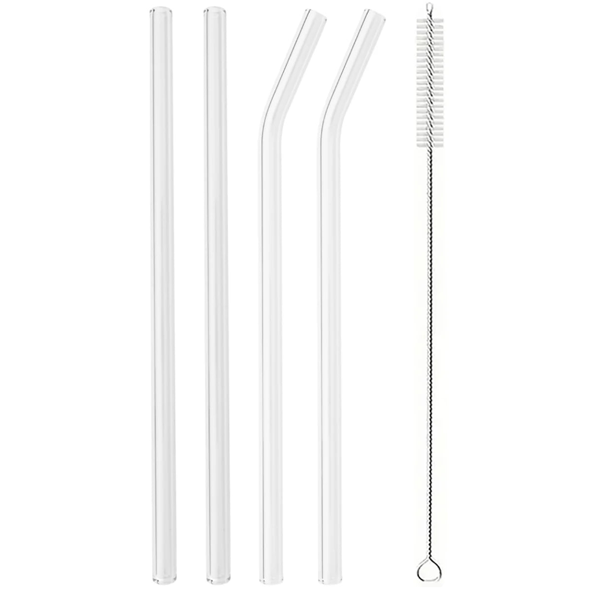 Set of Curved Borosilicate Glass Straws with Cleaning Brush