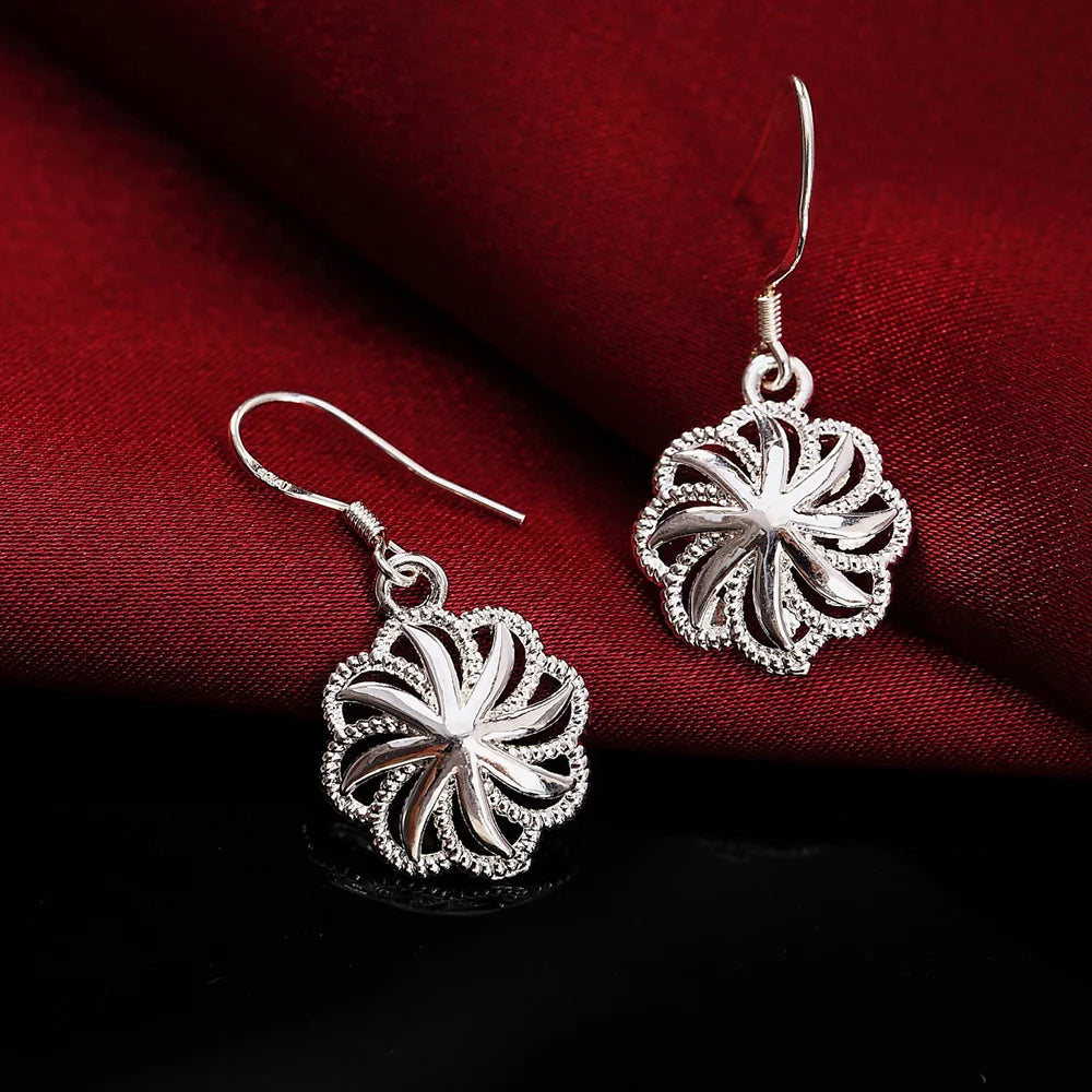 Women's Jewelry Set in 925 Sterling Silver, with Flowers, Necklace and Earrings, Elegant, for Wedding, Party and Gift