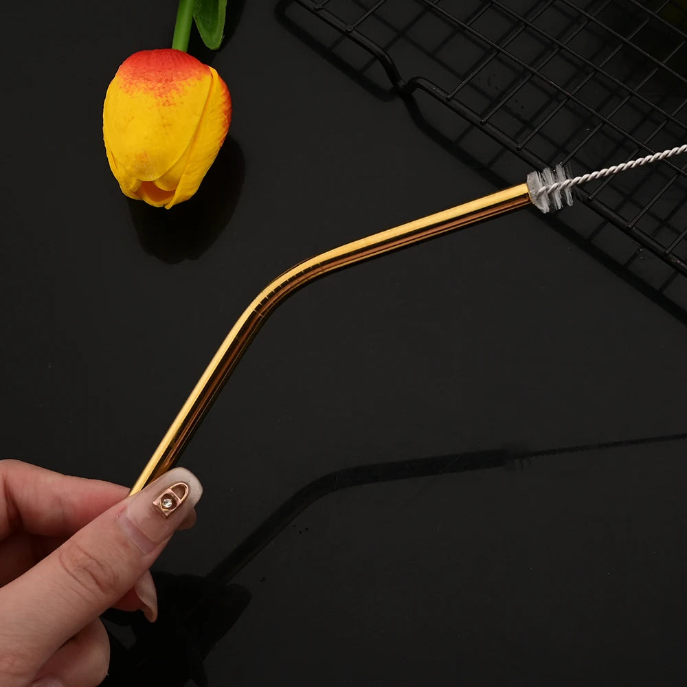 Gold Stainless Steel Reusable Straws Set