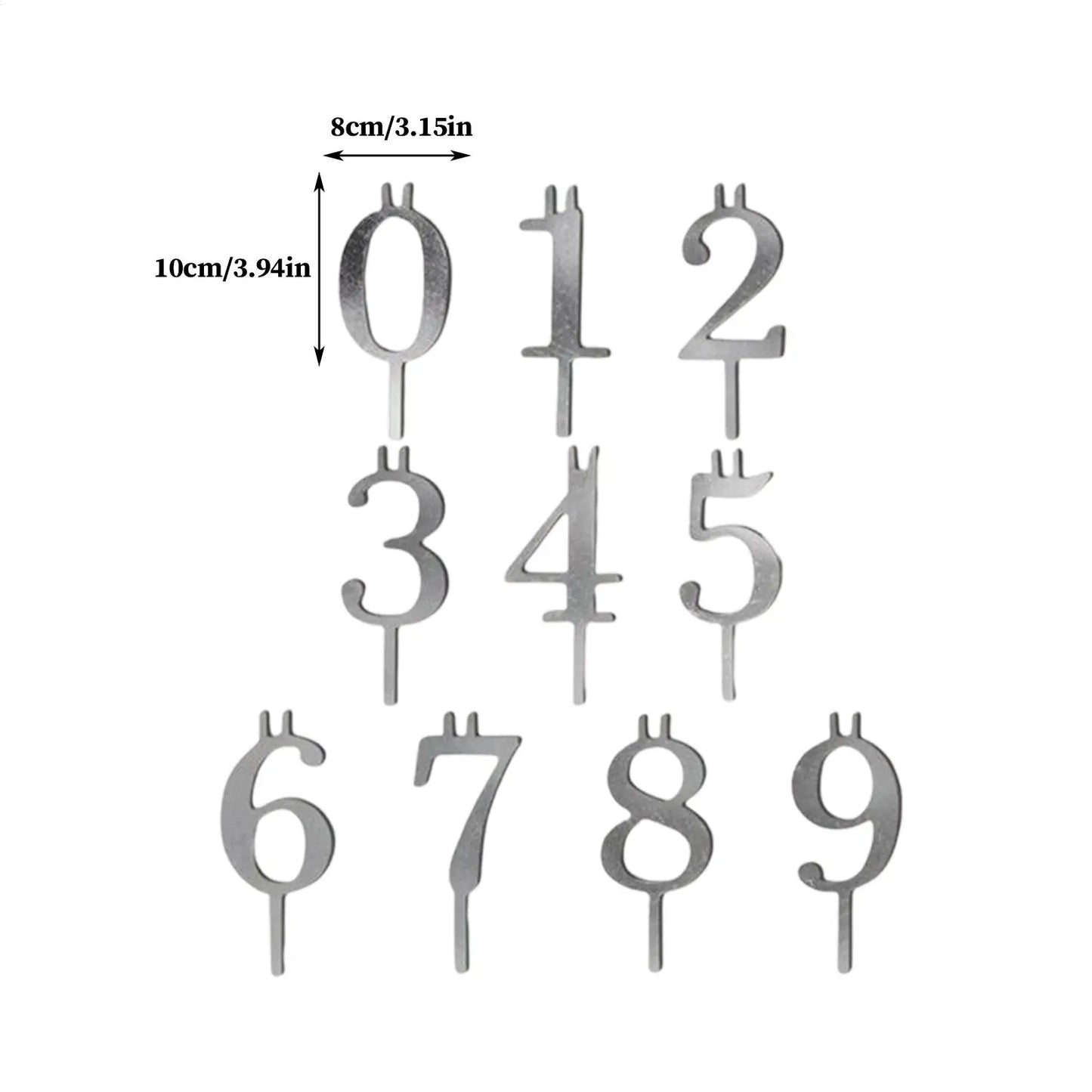 Number candlesticks for birthday cakes | Reusable metal decoration set from 0 to 9