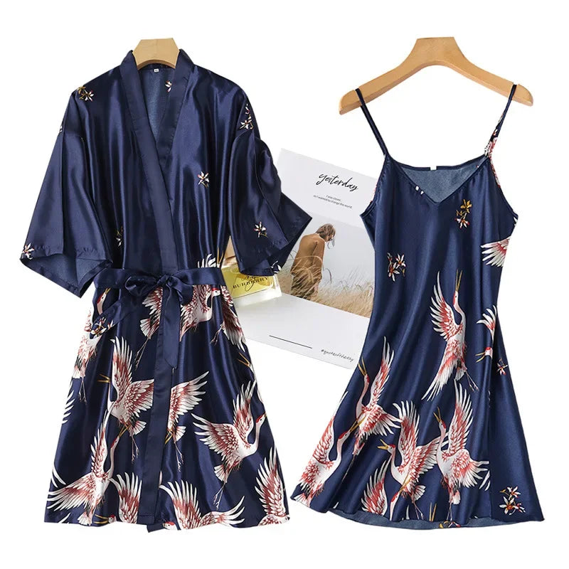 Women's Satin Kimono Robe Set