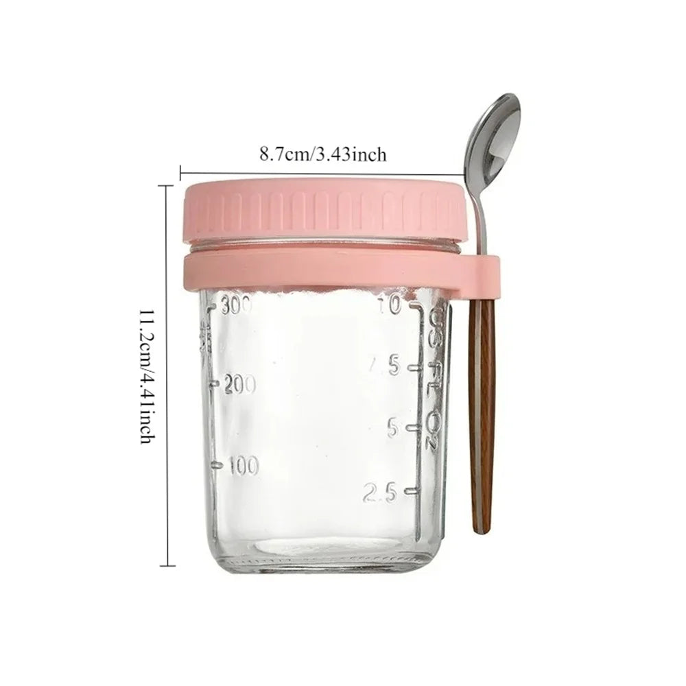 Glass jar with lid and spoon for overnight oats