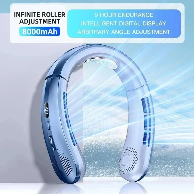 Ventilador de Cuello USB de 8000 mAh, Portátil, Sin Aspas, Mini, Recargable, Silencioso, con Pantalla LED Digital, Enfriador de Aire Eléctrico de Mano