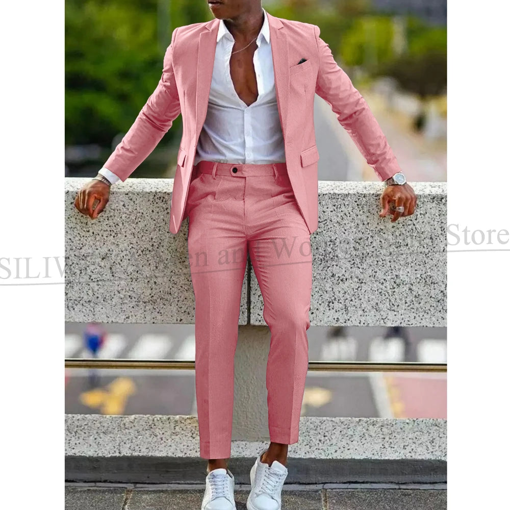 Mens 2 Piece slim fit Suit: Formal Wedding & Graduation Tuxedo